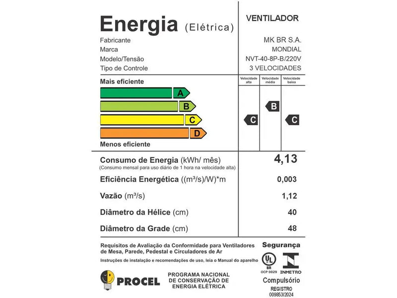 🌀 Ventilador de Mesa Mondial Turbo NVT-40-8P-B 40cm | 8 Pás | 3 Velocidades | Preto & Prata – 220V