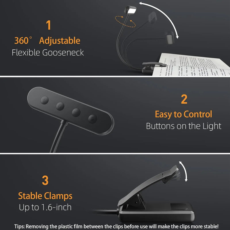 Luminária de Leitura com 14 LEDs – Leve, Flexível e Recarregável via USB!